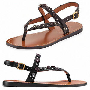 Coach Black Leather Gladiator Flat Sandals Size 6 NWOT